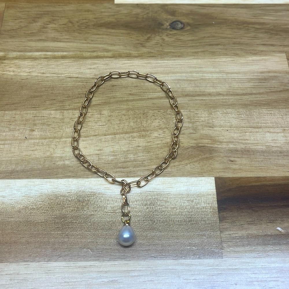 gold pearl drop chain bracelet
